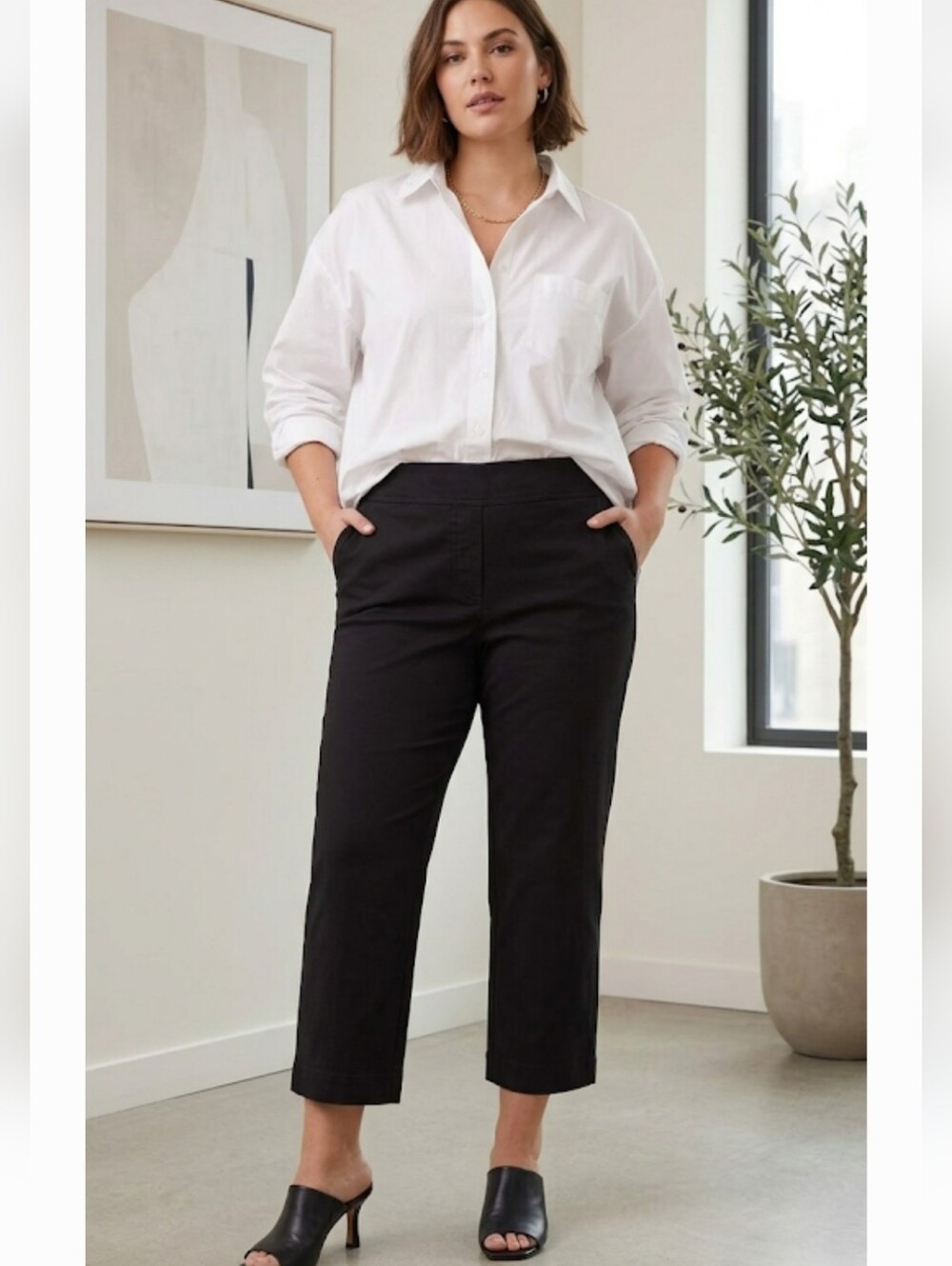 The Spanx On-the-Go Ankle Slim Straight Pant (Style 20365R) in Black, Size 2X